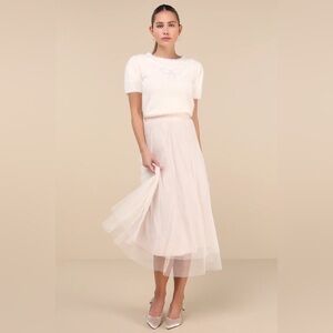 BRAND NEW Lulus Cream Tulle High-Rise Midi Skirt